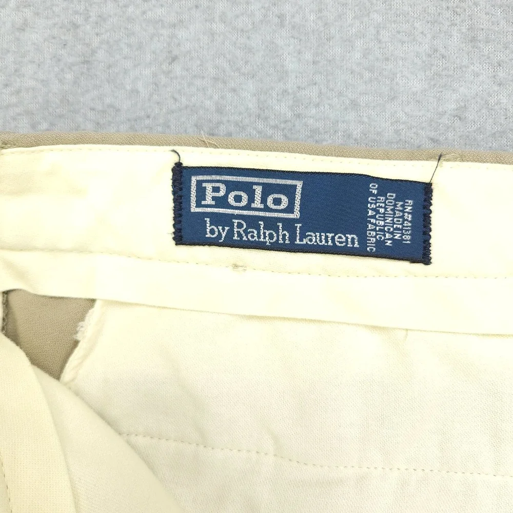 Polo Ralph Lauren Mens Khaki Pleated Dress Pants Trousers Size 42x30 Poly Tencel